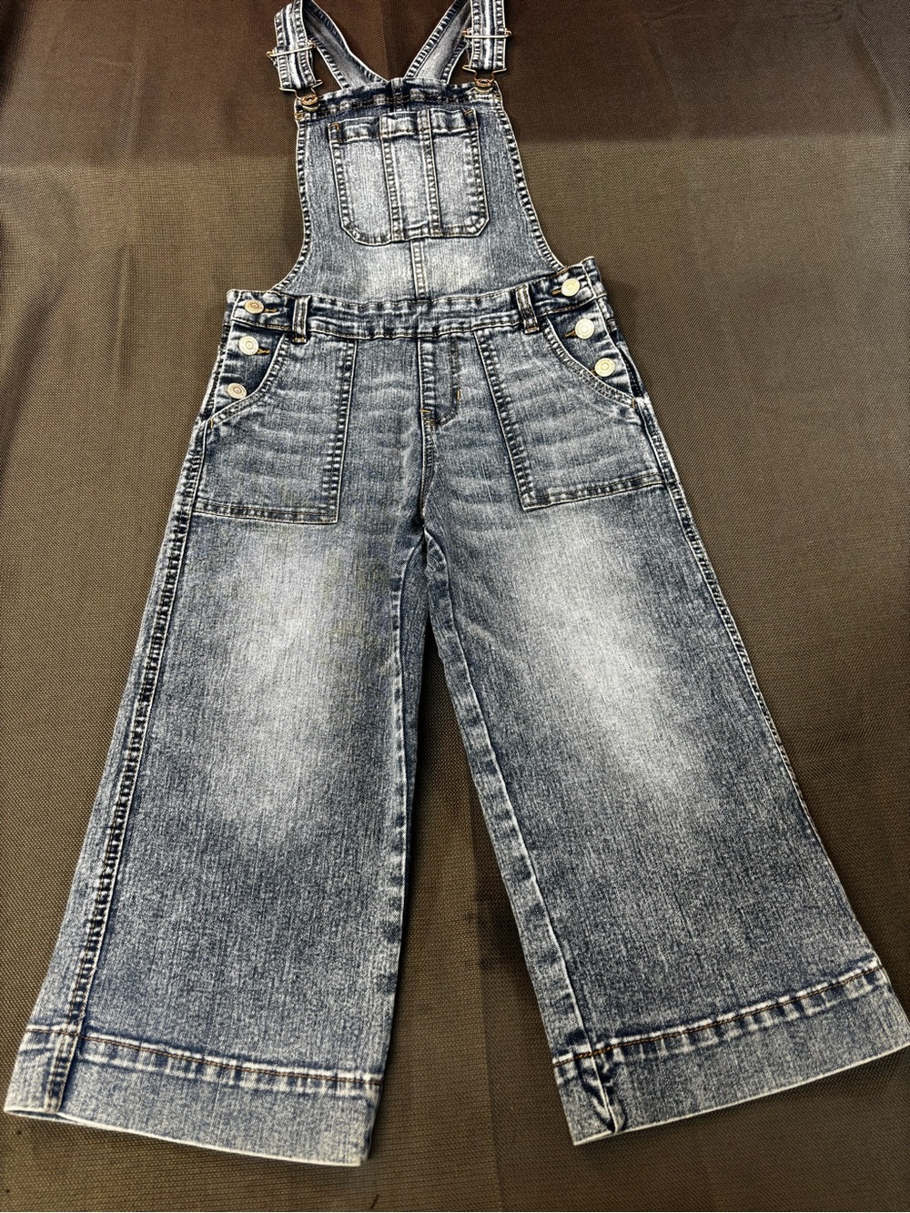 Jordache girls crap, wide leg denim overalls with adjustable straps size M 7/8